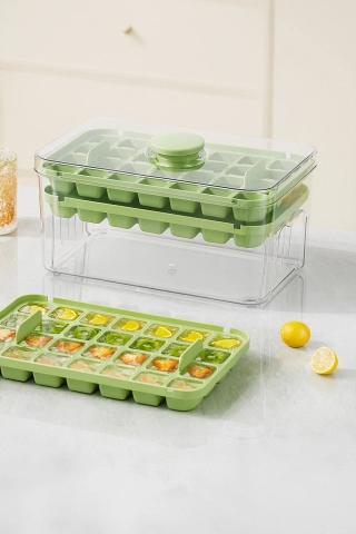 Next-Gen Push-Button Double Ice Cube Tray with Storage Bin and Lid 56-Cells